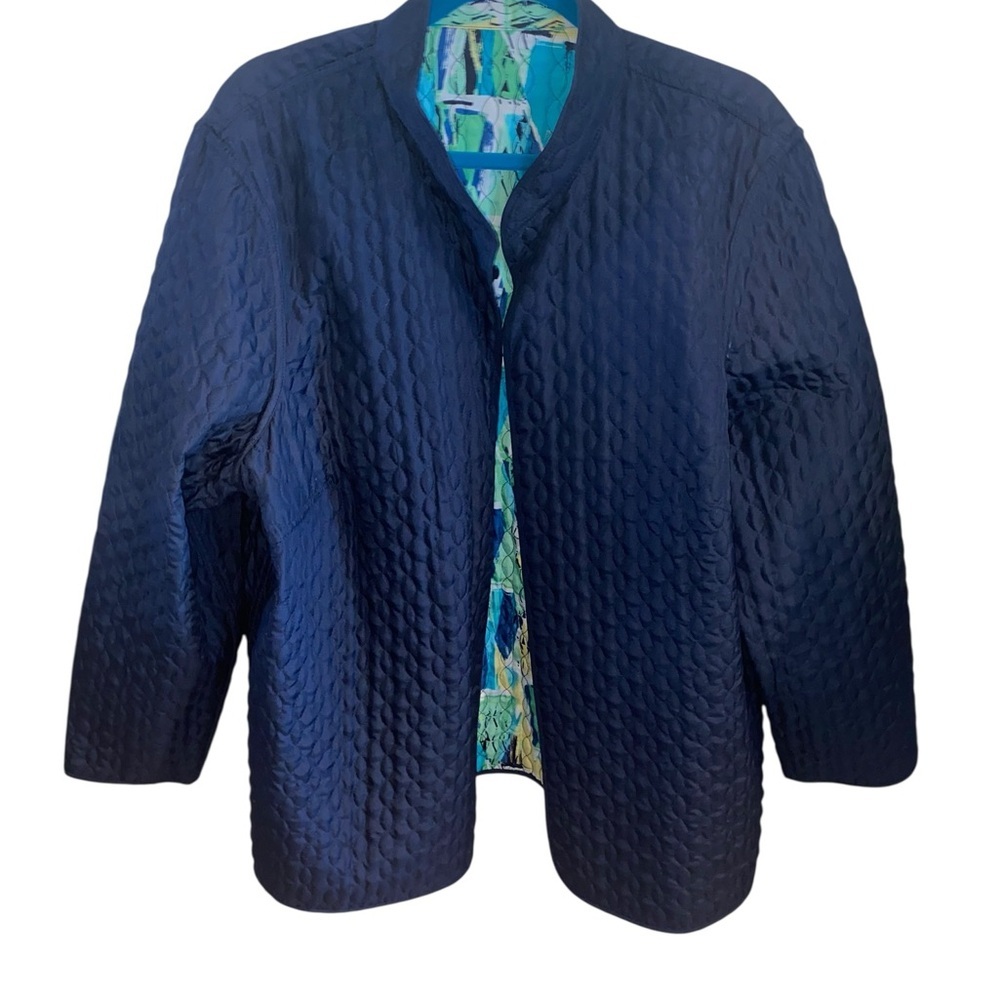 Alfred Dunner Reversible Quilt Grandma jacket Cardigan 
Teal Green Blue Coastal - Picture 5 of 10